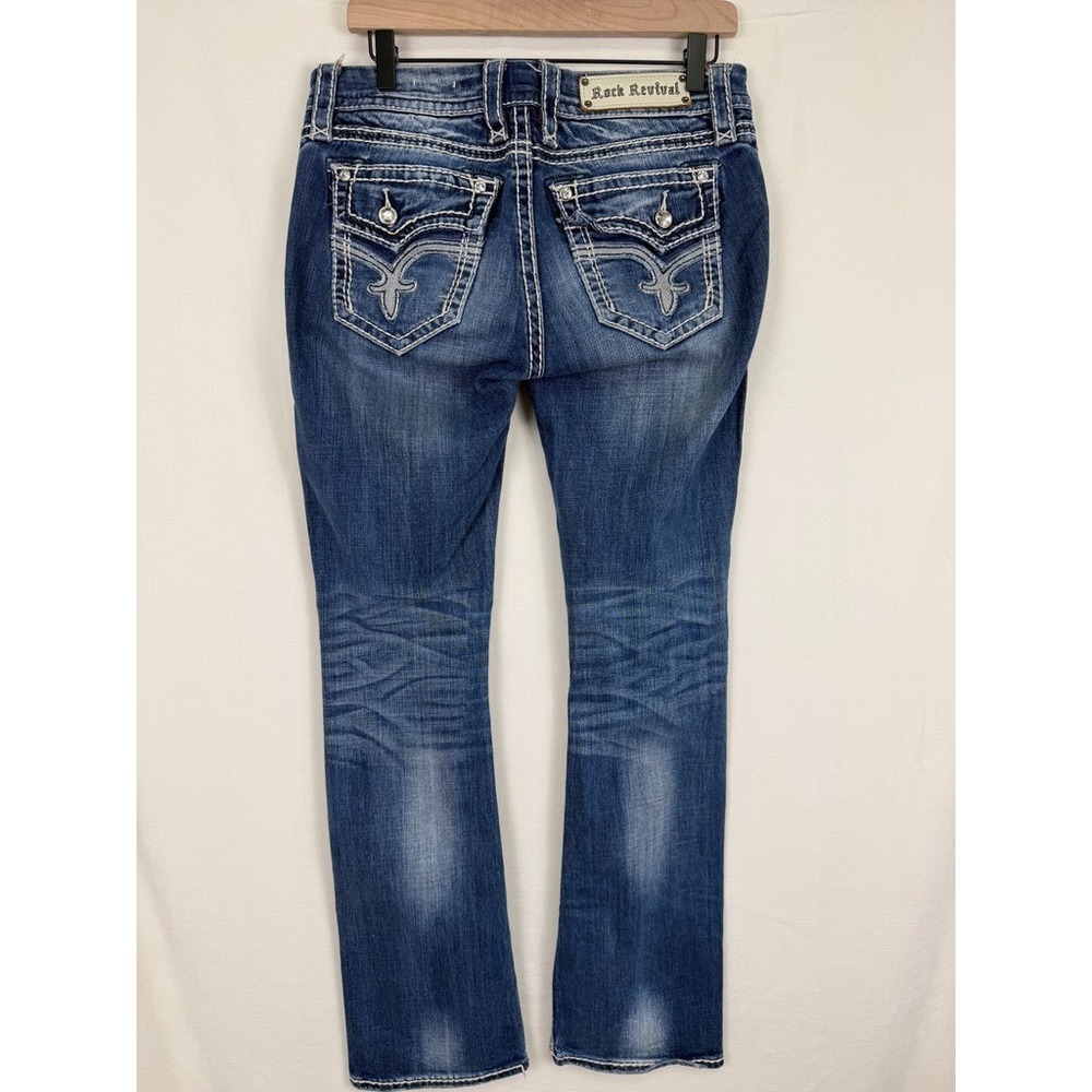 Rock Revival Kai Slim Boot Distressed Fray Flap Pocket Jeans Size 28